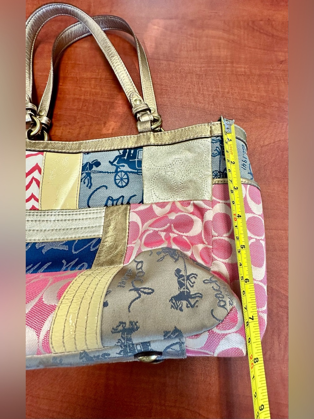 COACH Patchwork Satchel Multicolor Gold Y2K Leather Fabric - Picture 8 of 8